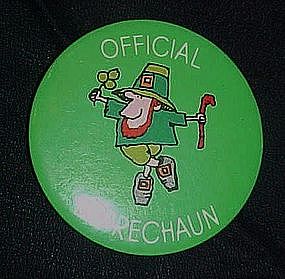 Official Leprechaun, St. Patricks day pin back button