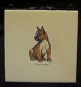 Bulldog puppy ceramic tile, and easel stand