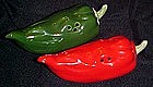 Red and green hot chili pepper, salt and pepper shakers