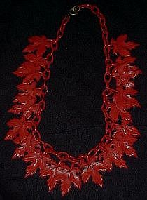 Vintage red plastic leaves necklace