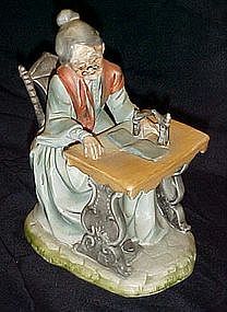 H/P bisque figurine, Grandma at the tredle machine