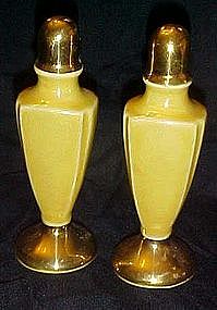 Tall vintage yellow lustreware salt and pepper shakers