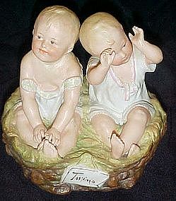 Antique Heubach bisque twins, piano babies figurine