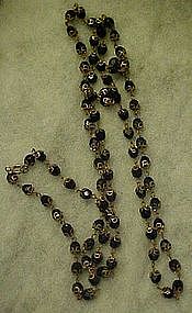 Vintage flapper jet black glass beads necklace 45"