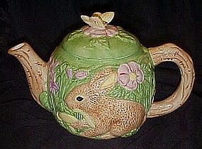 Brown rabbit in the garden, ceramic teapot, WCL