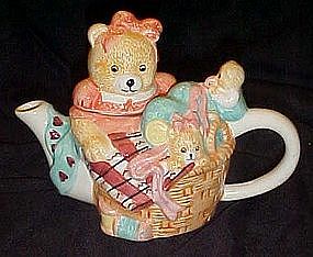 Tee-Nee  Teddy Teapot, Sewing Bee, Hand painted ceramic