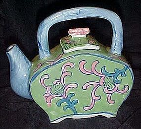 Oriental hand painted  ceramic flat teapot