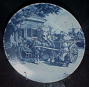 Holland delft  Blauw plate, Shire horse and carriage