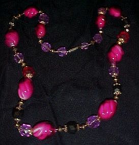 Vintage shades of fuschia beaded necklace