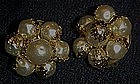 Vintage Japan pearl textured cluster clip earrings