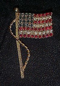 Rhinestone waving flag pin, Old Glory sparkles