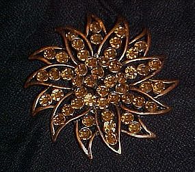 Large copper rhinestone sunflower pin