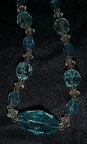 Vintage  blue aqua cut glass beads necklace