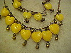 Victorian glass hearts necklace and earrings set