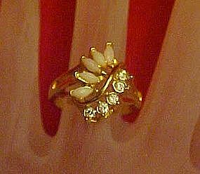 Vintage Uncas costume ring with opals and rhinestones