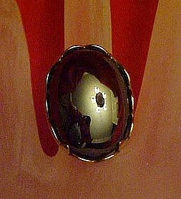 Vintage Hemotite cabochon ring, adjustable, silvertone