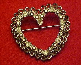 Large rhinestone heart pin / pendant