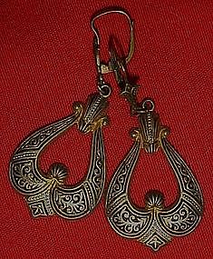 Vintage damascene pierced  earrings