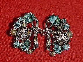 Vintage  aqua rhinestone earrings, signed STAR