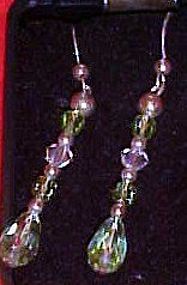 Blue aurora crystal dangle  pierced earrings