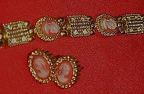 Cameo bracelet and matching post earrings