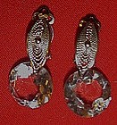 Crystal gold filled earrings, silvertone filigree, clip