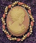 Vintage Simulated pink cameo pin