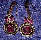 Fuschia rhinestone earrings, pierced