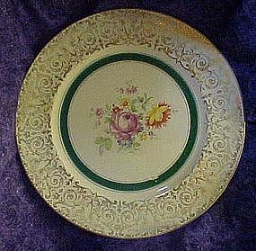 Knowles china dinner plate, floral center,green band