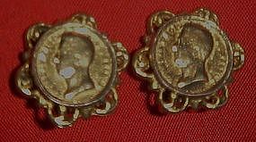 Vintage Reinad  gold coin earrings, clip backs