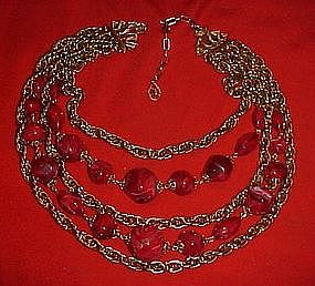 5 strand rope chain and wine marblized bead necklace
