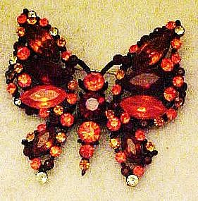 Vintage red and orange rhinestone butterfly pin, WOW!!