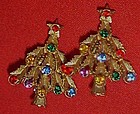 Rhinestone Christmas tree clip earrings