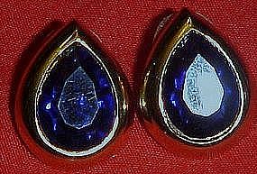 Blue sapphire teardrop stone earrings, post backs