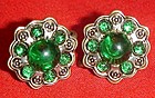Vintage sterling earrings with green cabochons