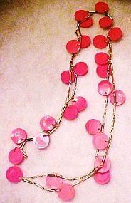 Retro  Mod Hot pink discs, long chain necklace