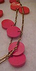 Retro  Mod Hot pink discs, long chain necklace