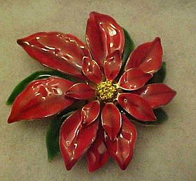 Festive enamel red poinsettia pin