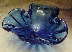 Heavy  blue art glass ashtray, will accomidate cigars