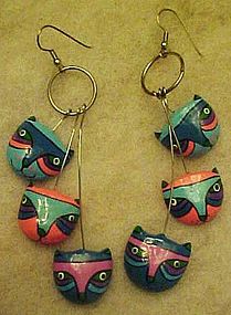 Colorful kitty cat earrings, pierced earwires
