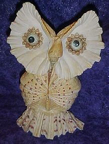 Large whimsical owl, made entirely of seashells 8.5"