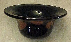 Aquamarine art glass bowl with orange accents,  pontil
