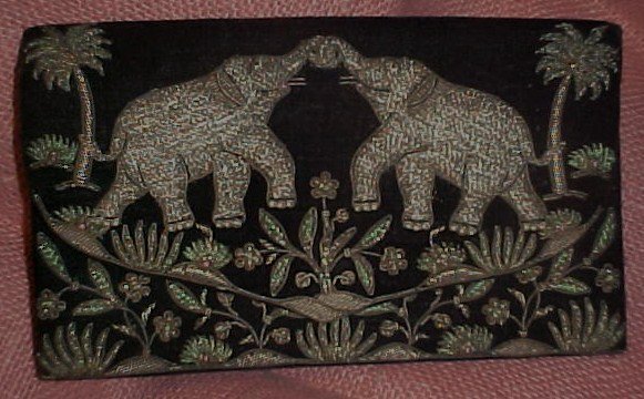India, velvet purse, with metal embroidery elephants