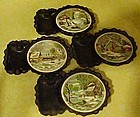 Currier and Ives cast iron ashtrays with tile coaster