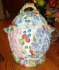 Hydrangeas and berries hand painted ceramic cookie jar