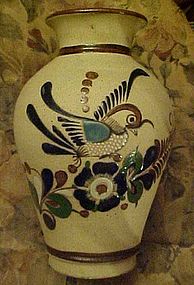 Hand thrown vase from Mexico, bird decoration