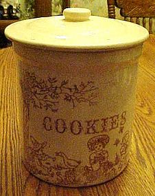 Vintage  salt glazed cookie jar, nursery rhyme scenes