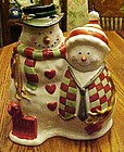 Mr & Mrs. Snowman cookie jar, Let it snow 1999