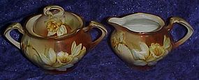 RS Germany hand painted Daffodil creamer and sugar