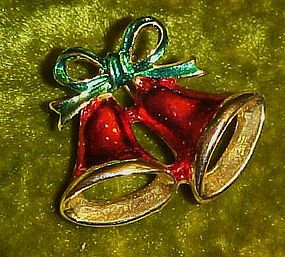 Christmas bells, gold tone holiday pin